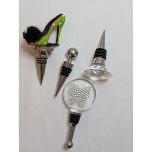 Set of 4 Decorative Wine Bottle Stoppers High Heel Butterfly Crystal Metal